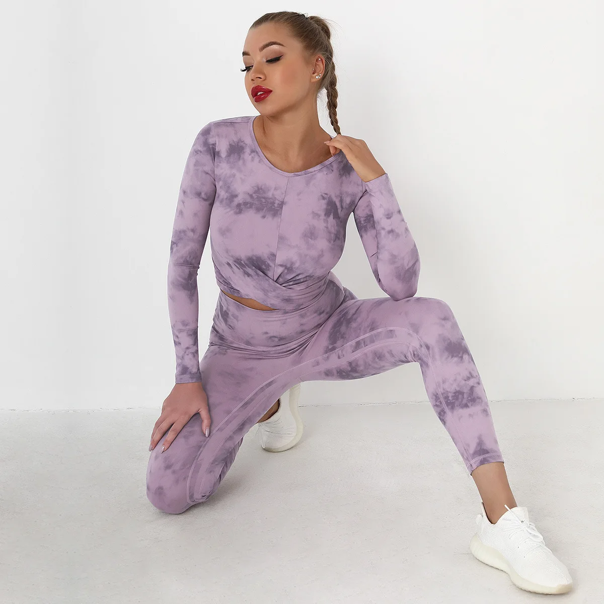 

New design Tie Dye Workout Set 2 pcs Long Sleev Yoga Wear Set