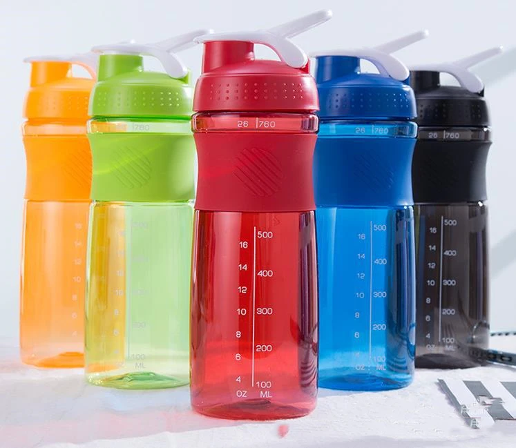 

Portable sports fitness water cup 760ML large volume water bottle with scale and stirring ball, Customized color