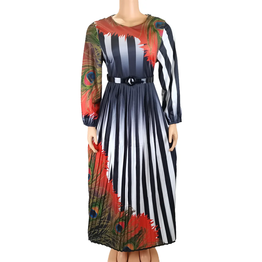 

Autumn Summer Long Sleeve Dress Stripe printing Maxi Dress Office Lady Women Long Dress, Customized color
