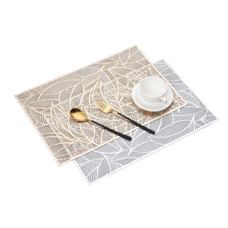 

New high-end hotel restaurant leaves gilded insulated dining mat simple Nordic wind decoration hollowed-out western placemats, Silver , gold