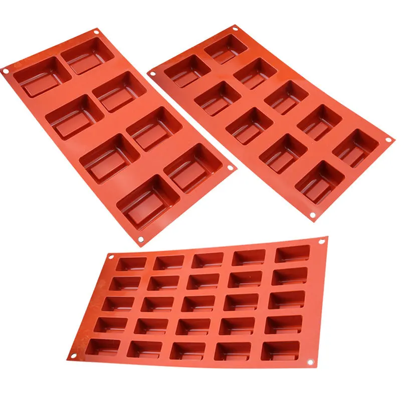 

0722 Rectangular sandwich ice tray handmade soap bread French dessert mold silicone mousse cake baking tools, Brick red