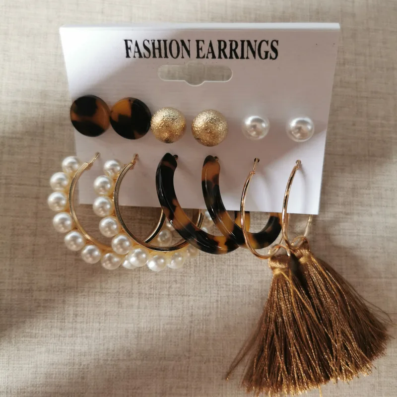 

Leopard Long Tassel Drop Earrings Set Bohemia Ethnic Tassels Dangle Stud Earrings Eardrop Sets For Women
