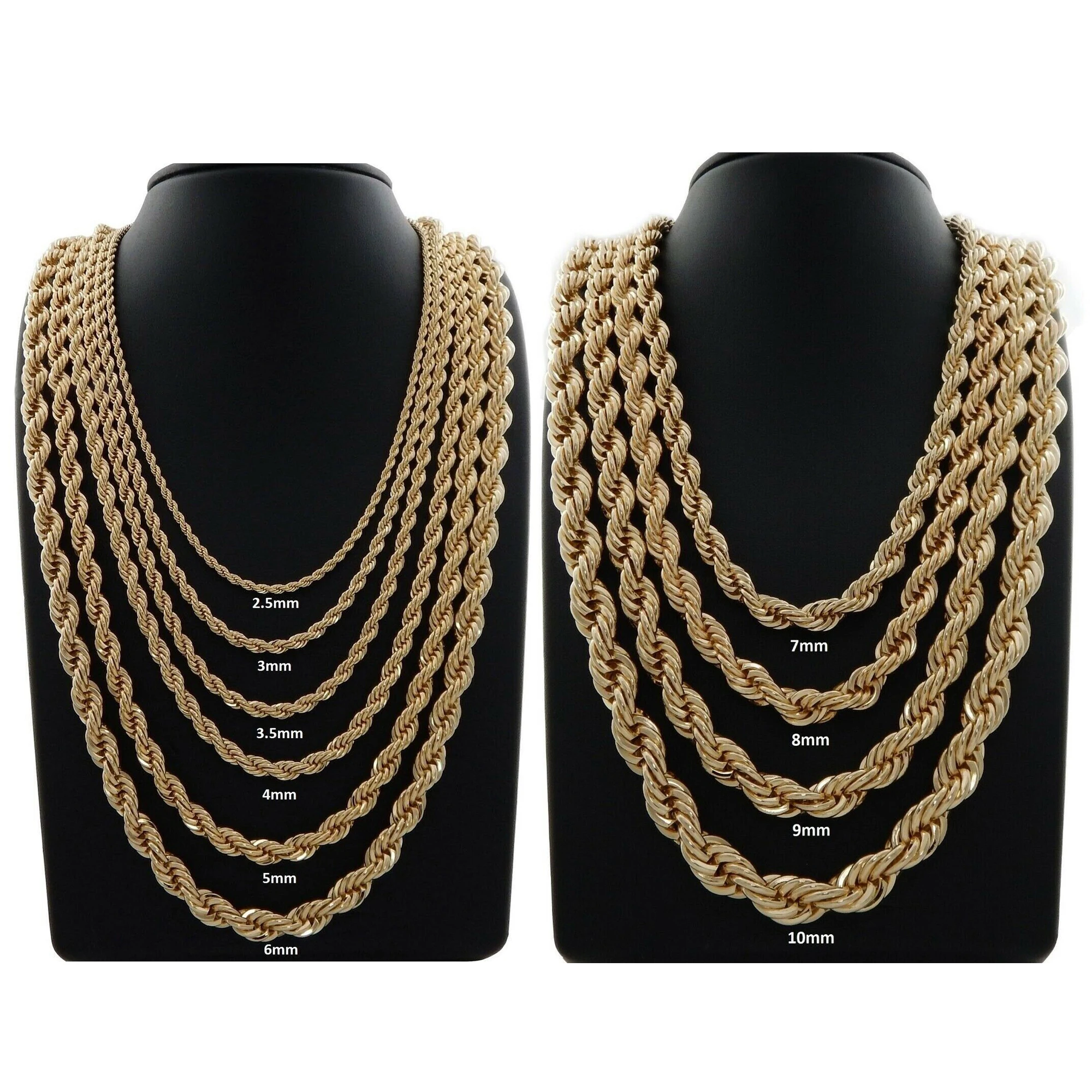 

Wholesale Twisted Rope Chain 2mm 3mm 5mm 6mm 8mm 10mm Gold Plated Stainless Steel Hip Hop Necklace Jewelry