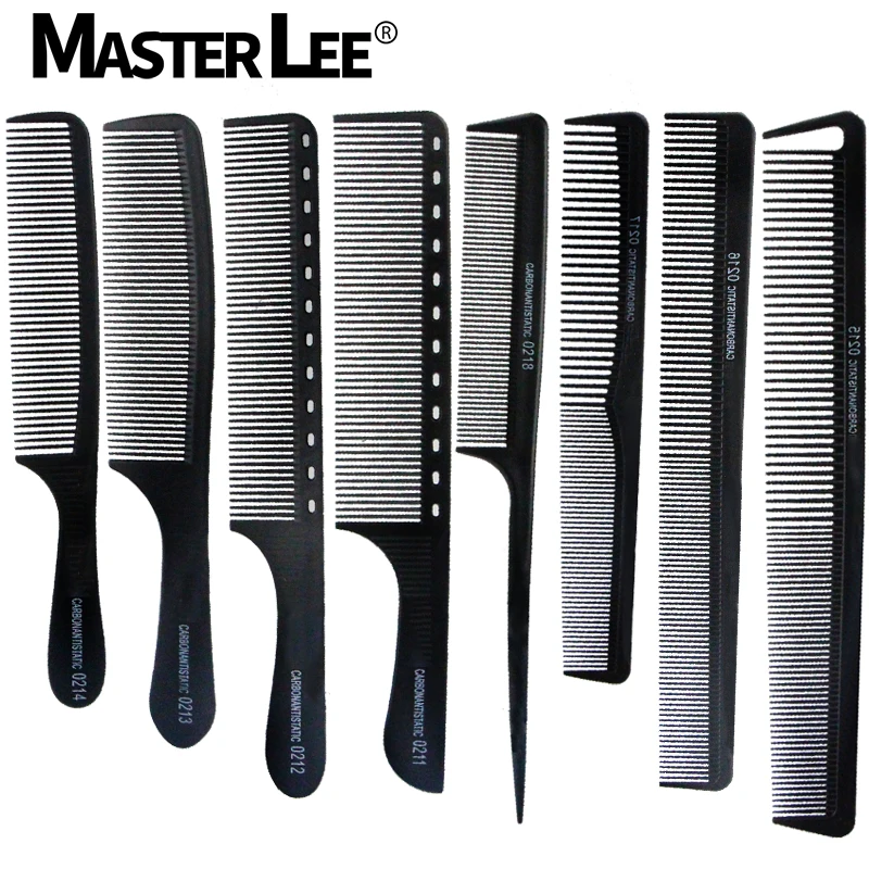 

Masterlee custom logo Carbon Fiber Hair Comb 8 styles Double-sided Pointed Tail Comb Hairdressing Comb Set
