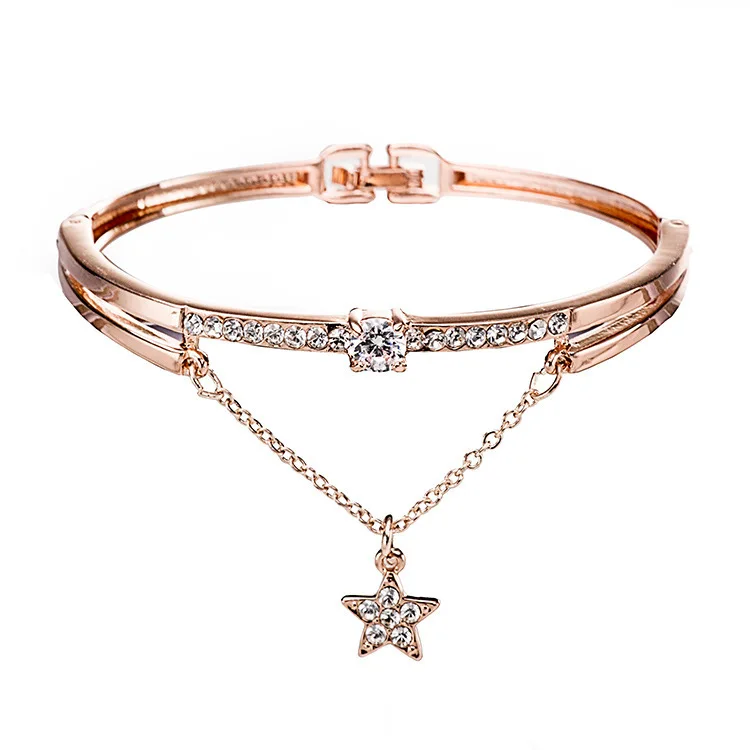 

New Style Accessories Popular Shiny Rhinestone Bracelet Temperament Women Bangle bracelet Joker Star And Heart Charm Bracelets, Picture shown