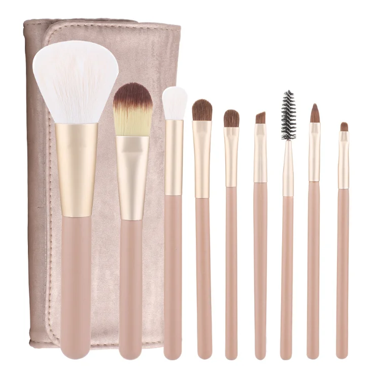 

Animals Horse Hair 9PCS Nude Pink Makeup Brushes With Travel Portable Bag Cosmetic Brush Set