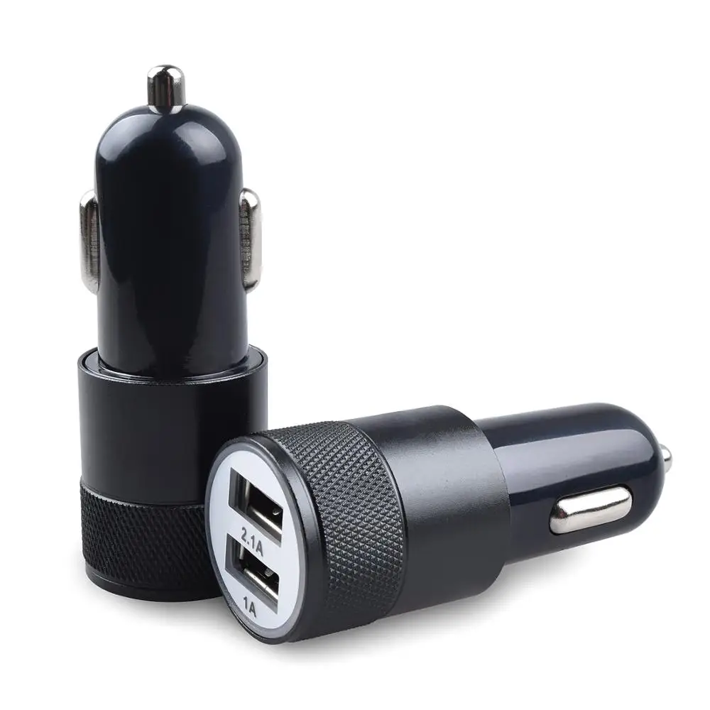 

Best Selling Aluminium Alloy USB Car Charger Adapter 5V 2A Portable Dual USB Car Charger for Mobile Phone, Black/sliver