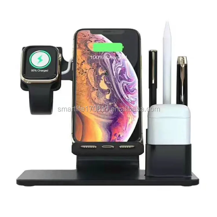 

best selling products 2021 usa 3 in 1 dismountable wireless charger dock, Black/silver/gray