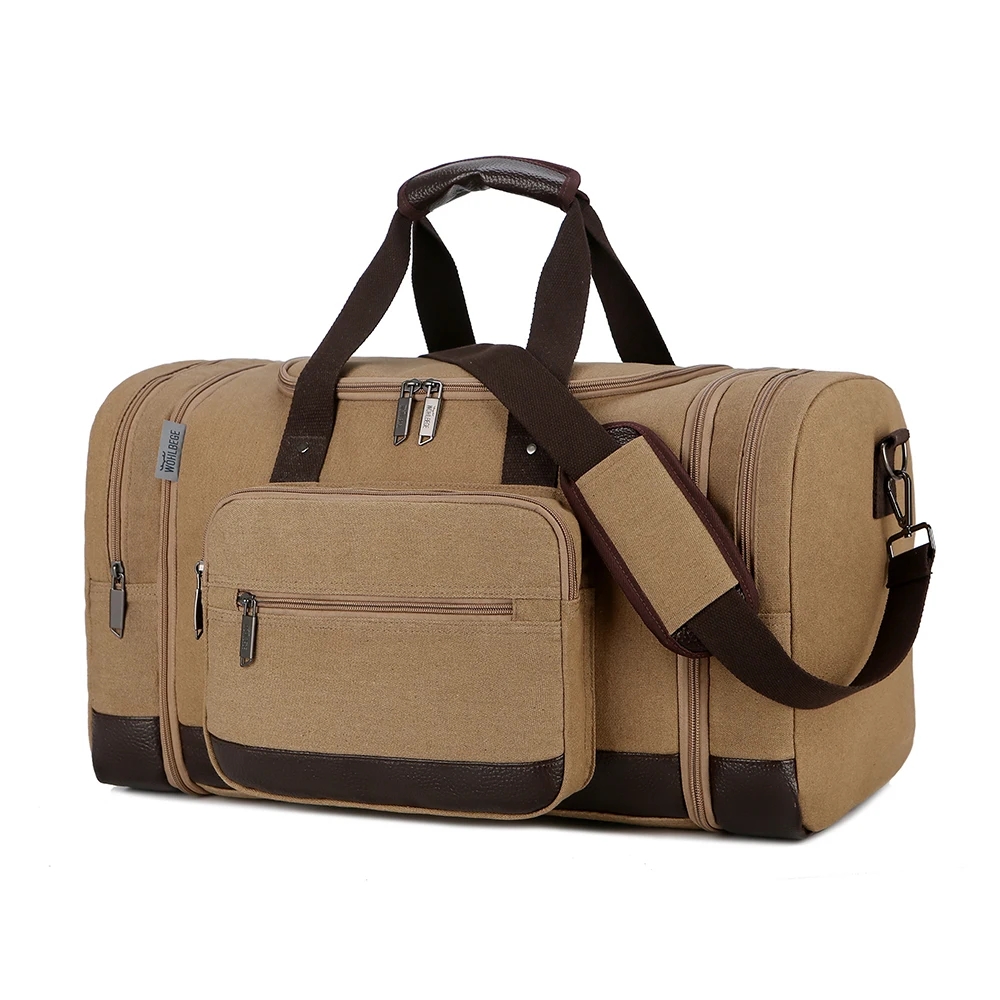 

Stocked in USA warehouse weekend men travel organizer bags large capacity vintage canvas leather duffle bag for gym, Gray,coffee,khaki,green,black