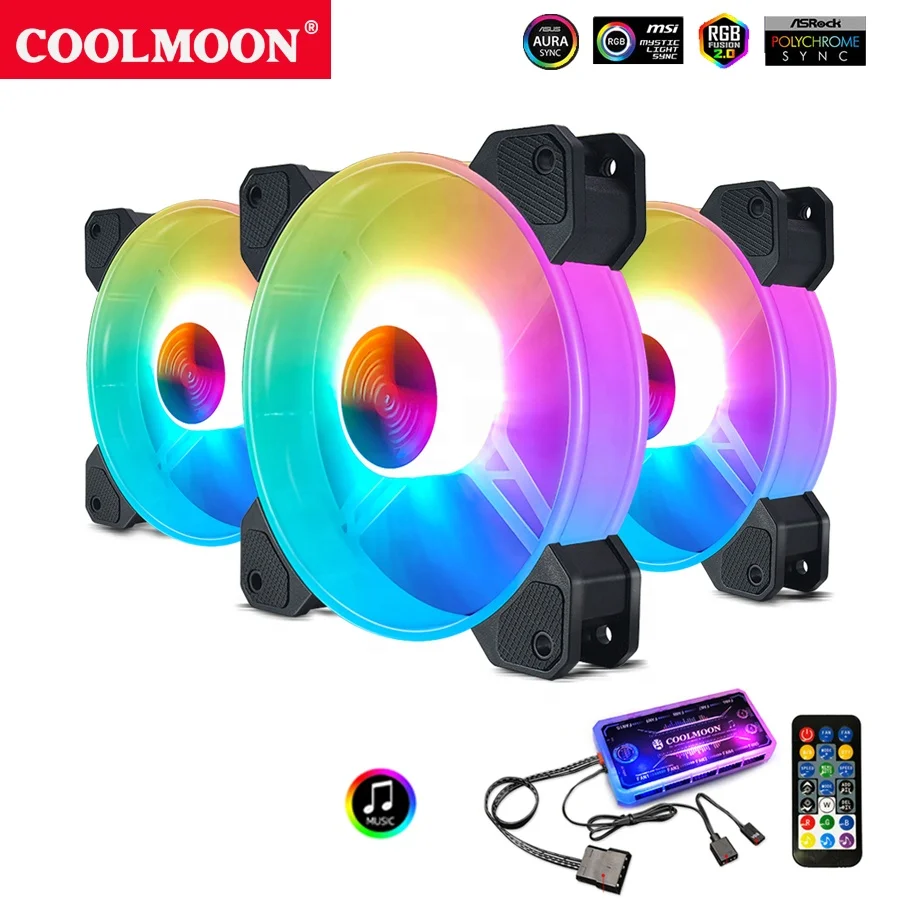 

COOLMOON RGB FAN kit 3fan 120mm PC computer game cooling fan Factory producingcase fan support oem