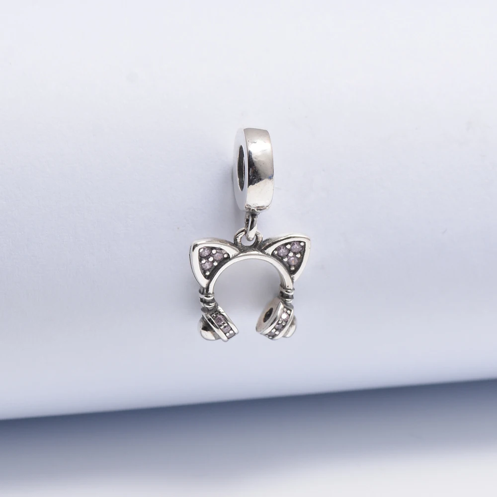 

Cute cat ear headphones dangle charm Sterling Silver 925 charms for bracelet making