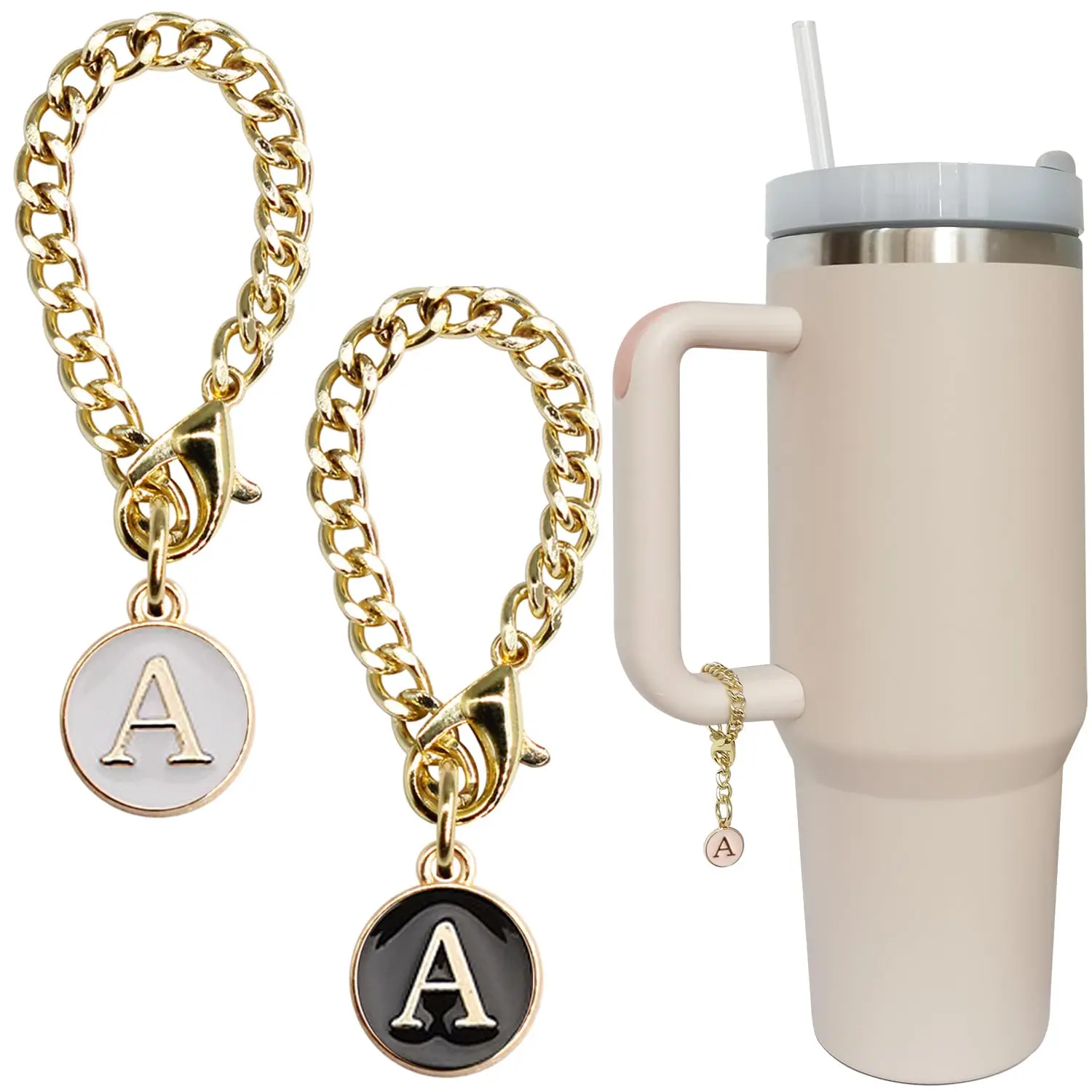 

Personalized Initial Mug Pendant Tumbler Decoration Accessories Compatible Water Bottle Letter Chain for Cup