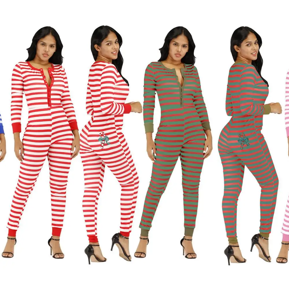 

Fall And Winter New Fashion Casual Striped Horse Print Embroidered Christmas Jumpsuit Women Plus Size Bodycon Jumpsuit