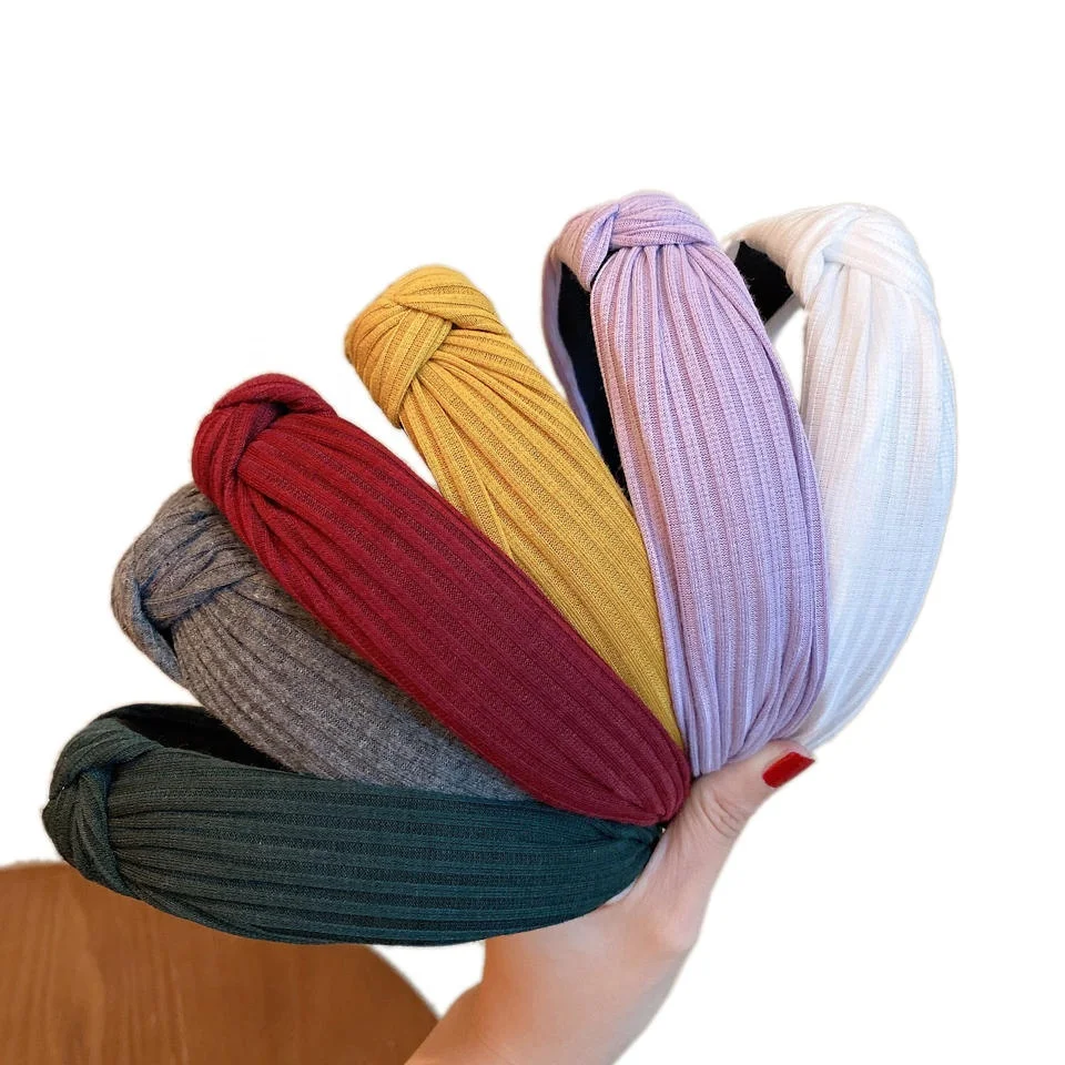 Korean Vintage Hairband Wide Knotted Knitting Fabric Headband For Women Girls