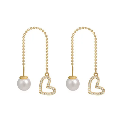 

MYSO New Ins Fashion Heart Earrings Exquisite Chain Earrings Pearl Heart Earrings