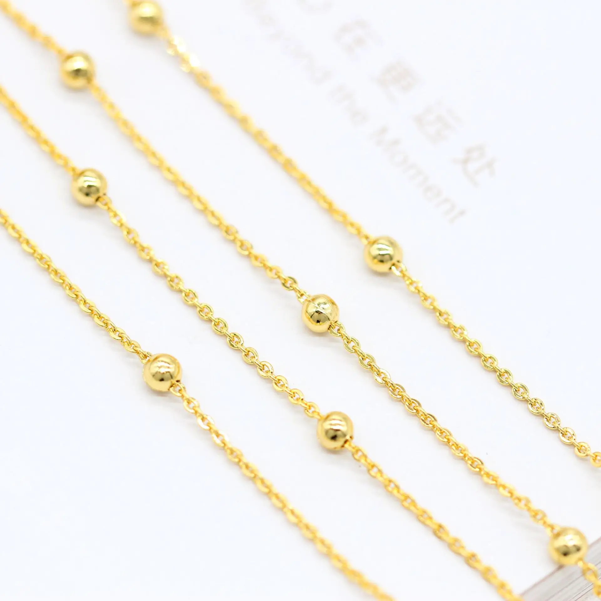 

Factory Wholesale 14K Gold Plated Brass Chain with Beads for Necklace Bracelet Earring Making