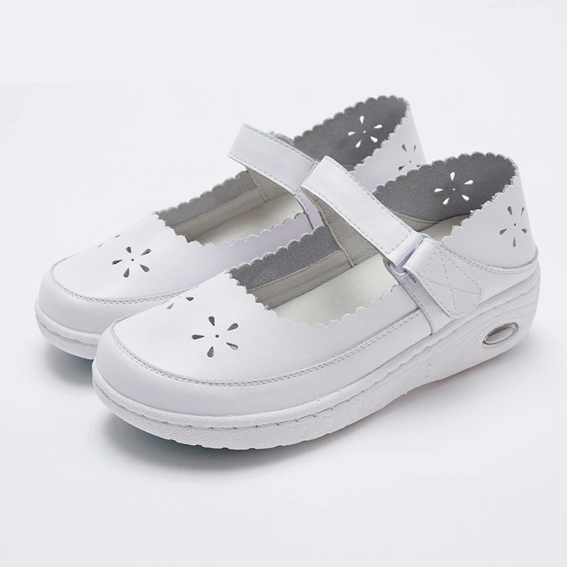 

Summer Women White Hollow Breathable Cowhide Air Cushion PVC Outsole Doctor and Nurse Medical Shoes