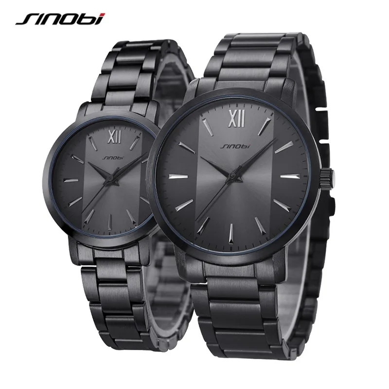 Watch Manufacturers in China Waterproof Quartz Couple Watches with Black Stainless Steel Straps Watch Lover's Gifts