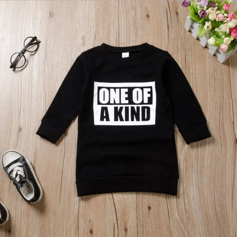 Kids Girl Long Sleeve Black T-shirt with Letters for Spring Autumn Cute O-neck Children Girl Top Clothes for Toddlers