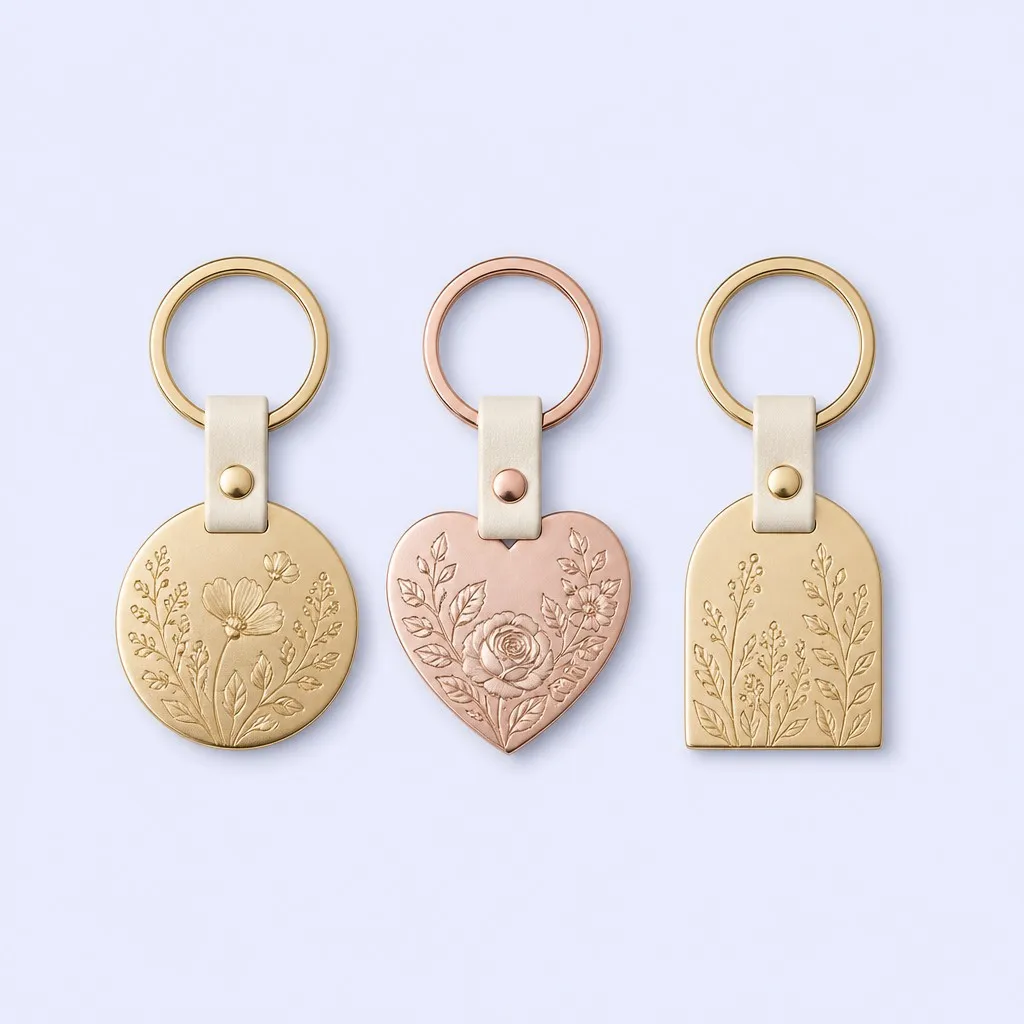 Three styles of wedding keepsake keychains