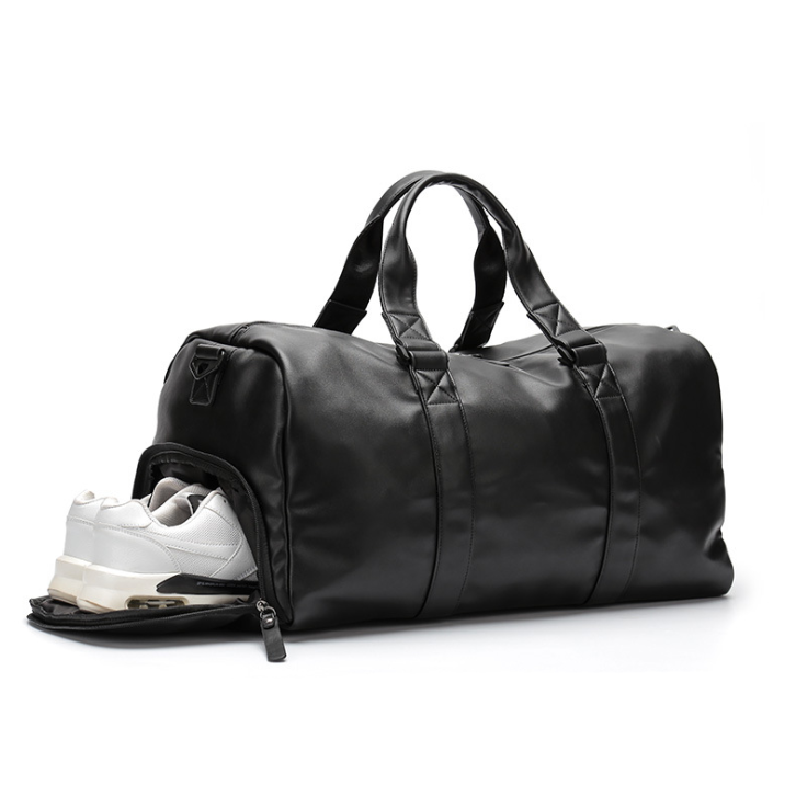 

Large lightweight luggage gym sports storage with water resistant pu leather travel duffle tote casual crossbody bags travel bag, Black,customizable