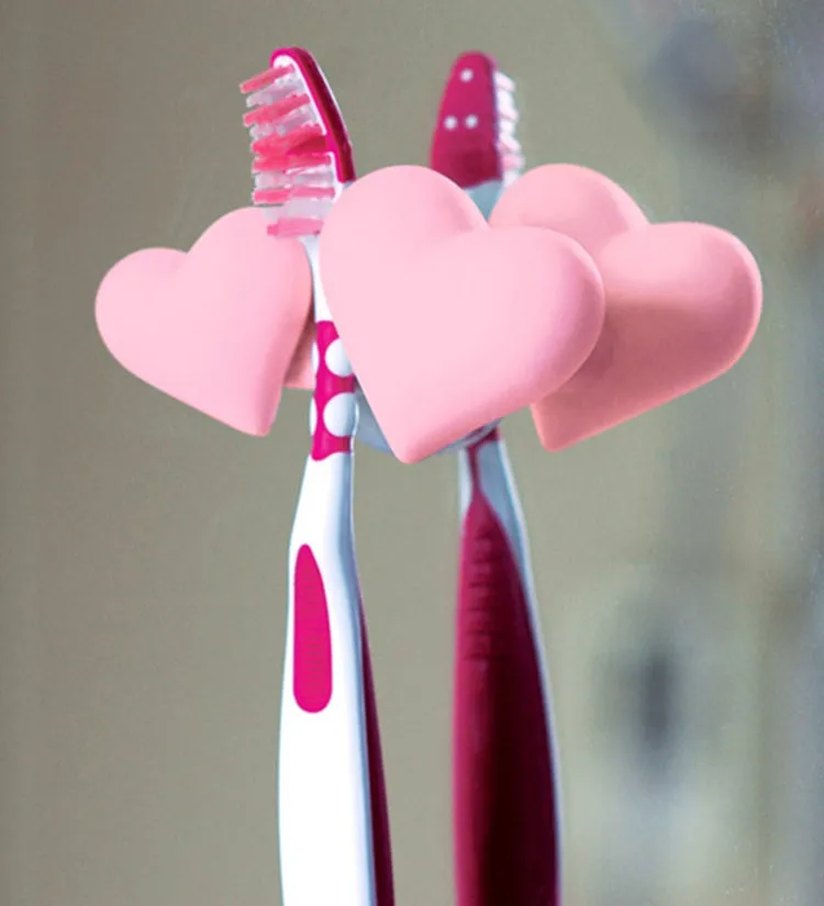 

Dropshipping Heart Shape Pink Red Plastic Bathroom Kids Toothbrush Holder