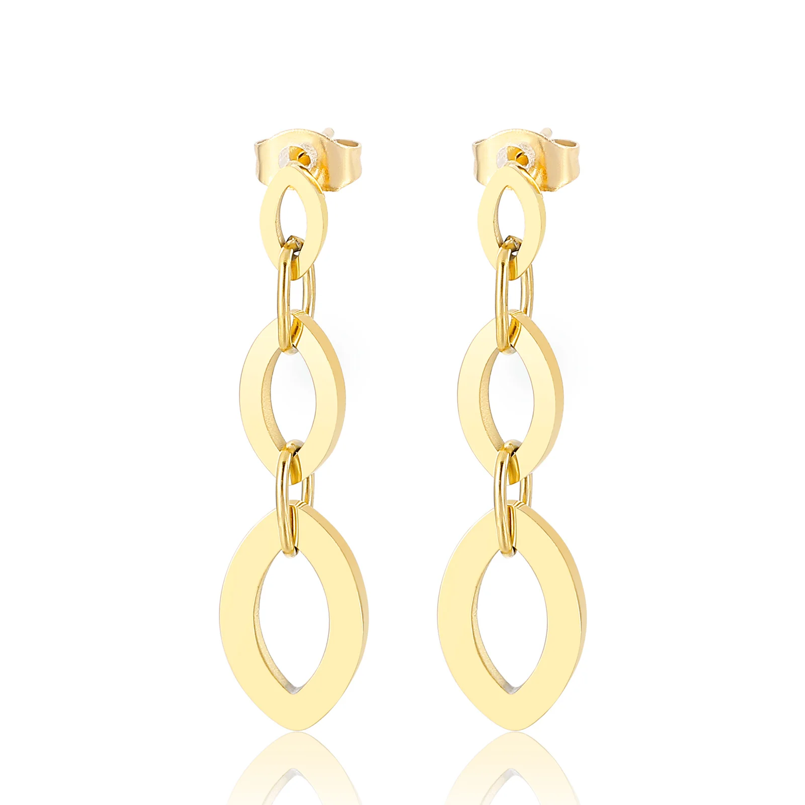 

Hip-hop style friendship simple long link chain charm gift stainless steel earrings for women, Gold/rose gold/steel