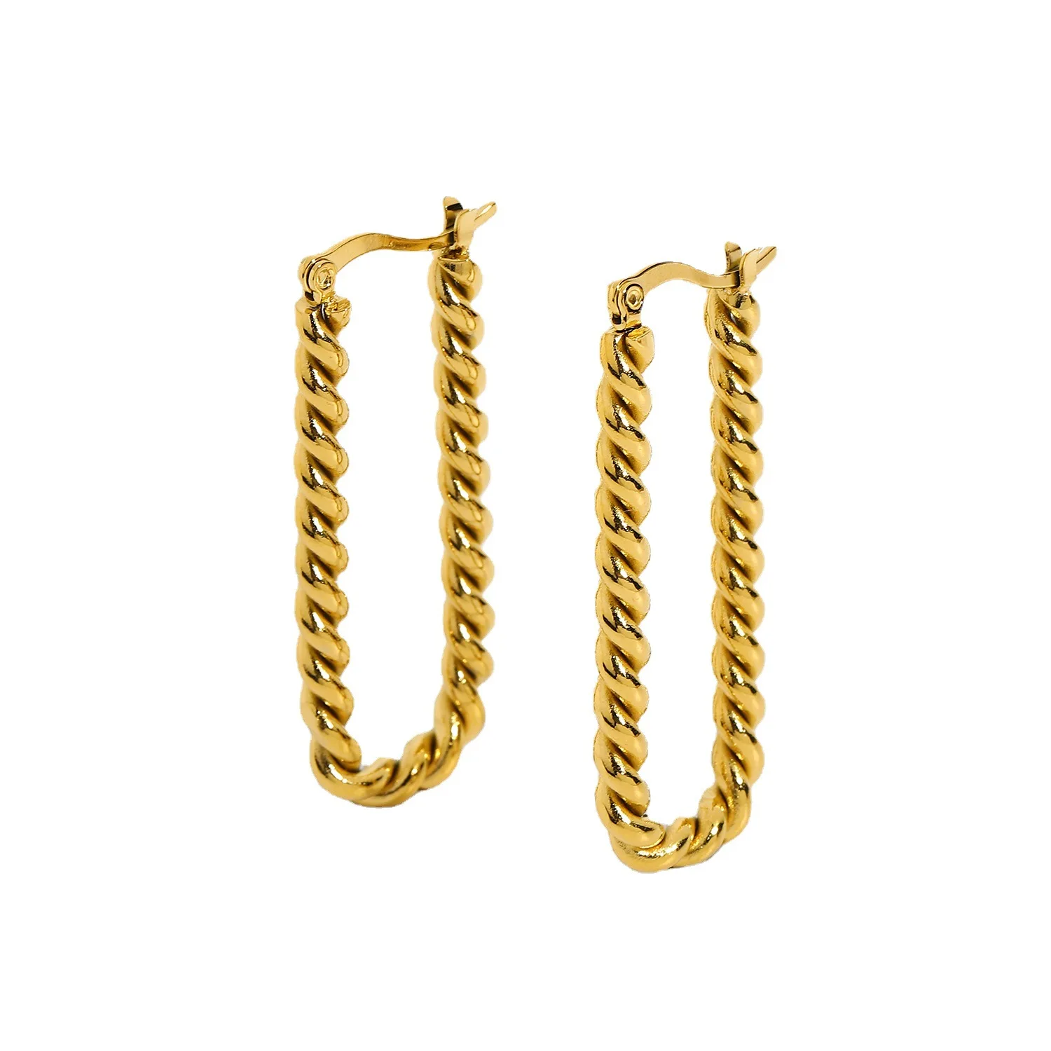 

Fashion New Style Stainless Steel Jewelry Sapphire Ovate Hoop Earrings for Women