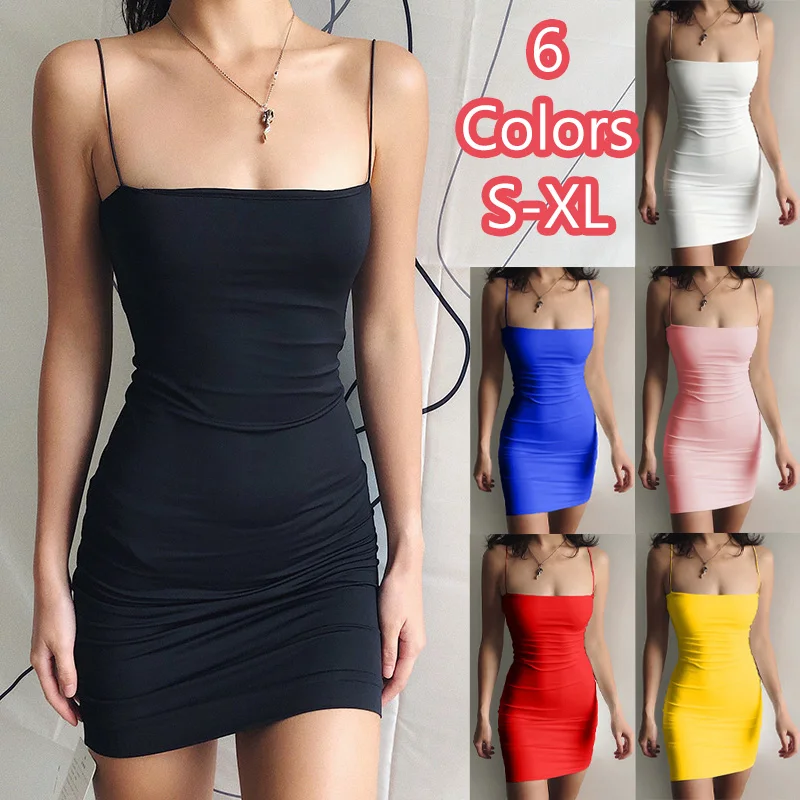 

Best Price Wholesale 2021 Summer Candy Color Sleeveless Dress Women Sexy Slim Club Wear Sling Casual Dress, Pictures showed