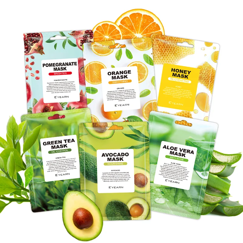 

Free Samples OEM Natural Plant Fruit Green Tea Korean Face Sheet Mask Whiten Hydrating Beauty Skincare facial mask