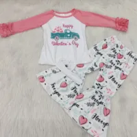 

Hot sale Valentine's day clothing heart print bell bottom pants set girls wholesale boutique clothing