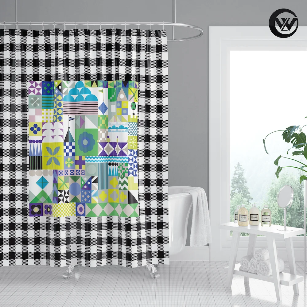 

Eco Friendly Digital Printed Cartoon Geometry Polyester Funny Bathroom Curtains, Wholesale Fabric Funny Hotel Shower Curtain/, Accept customized color