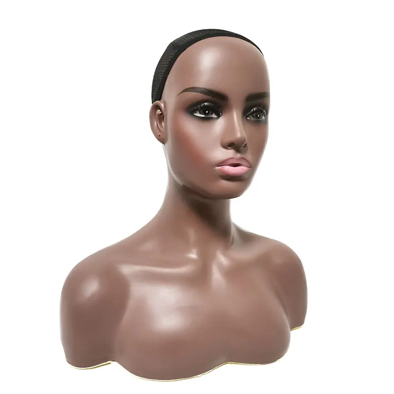 
African American Mannequin Head Jewelry Display Mannequin Heads Plastic Female Mannequin Head With Shoulders Wig Display 