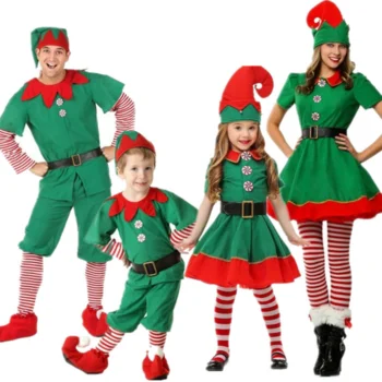 

Fashion parent-child cosplay outfit family adult men women kids Matching Christmas costume, Green