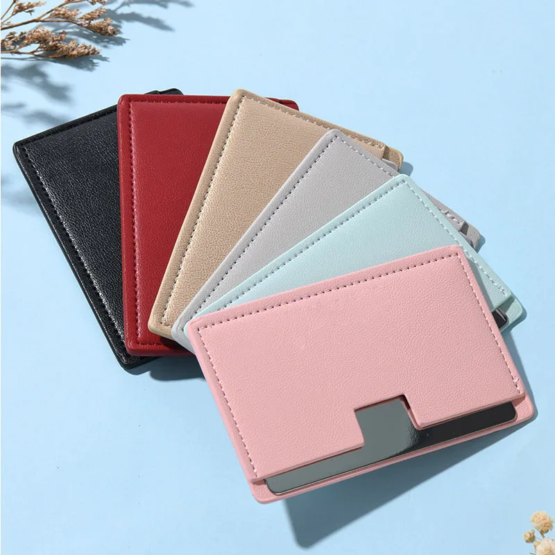 Zonyin Wholesale Rectangle Pull-out Design Travel Makeup Stainless Steel Mirror Custom Your Brand Logo With Pu Leather Case
