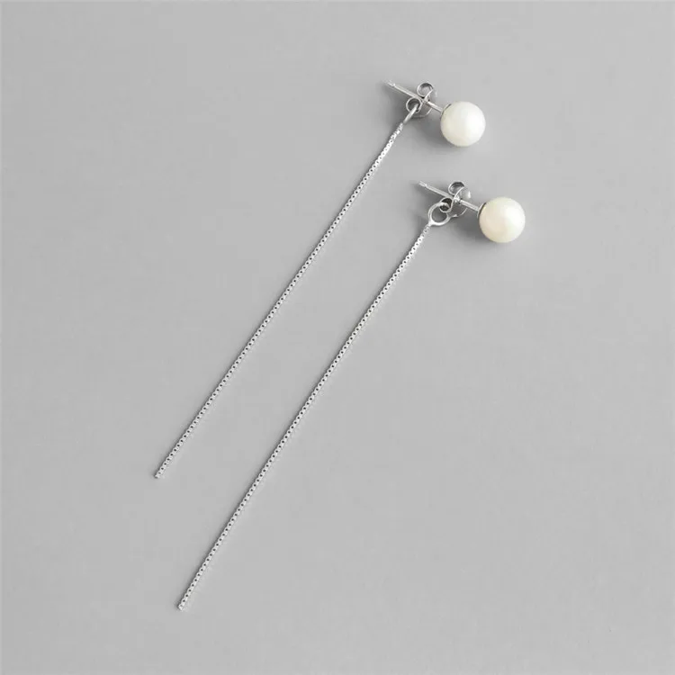 

Trendy Freshwater Pearl Stud Long Tassel Earrings Ear Line Threader 925 Sterling Silver Long Chain Earrings For Women