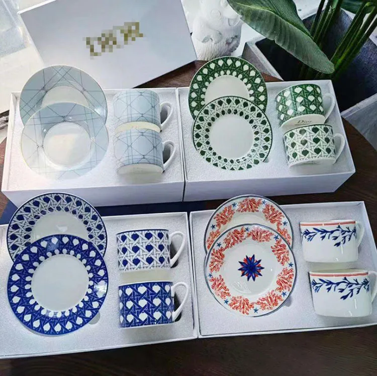 

Gift set European Bone Creative Home porcelain Coffee Mugs and Saucers Set for Afternoon Tea