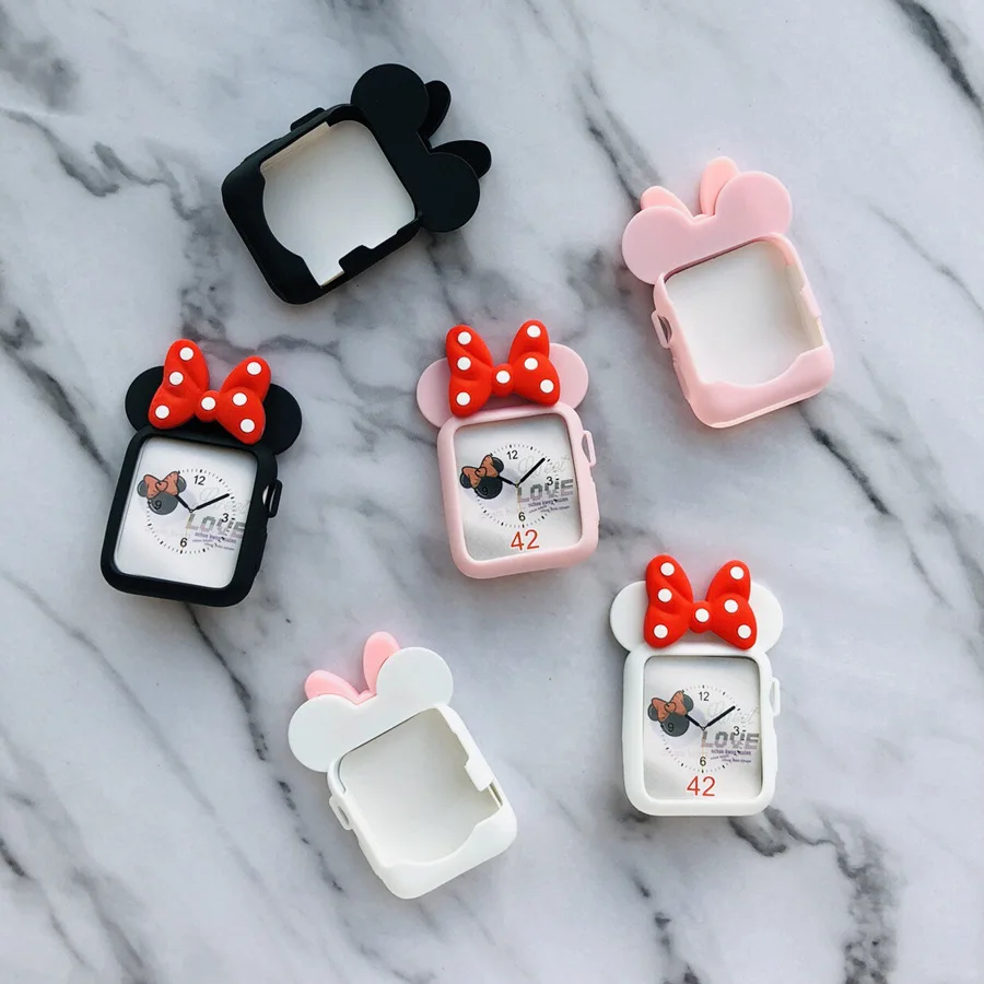 

Silicone Cover frame Bumper mickey Minnie Mouse Case For Apple Watch cover For iWatch Bowknot, Colorful