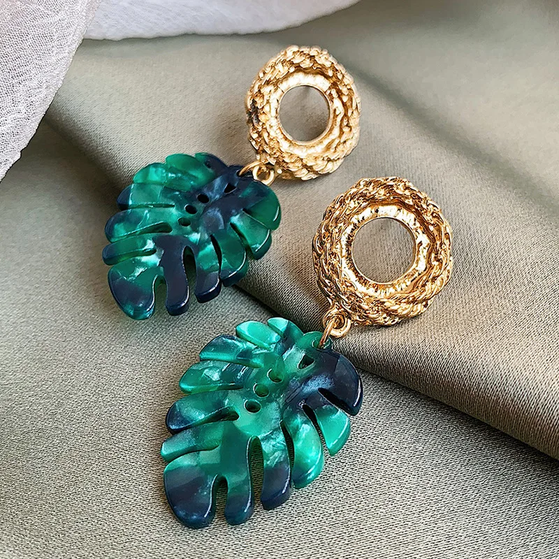 

yiwu baoliang wholesale green palm leaf womens earrings trendy jewelry