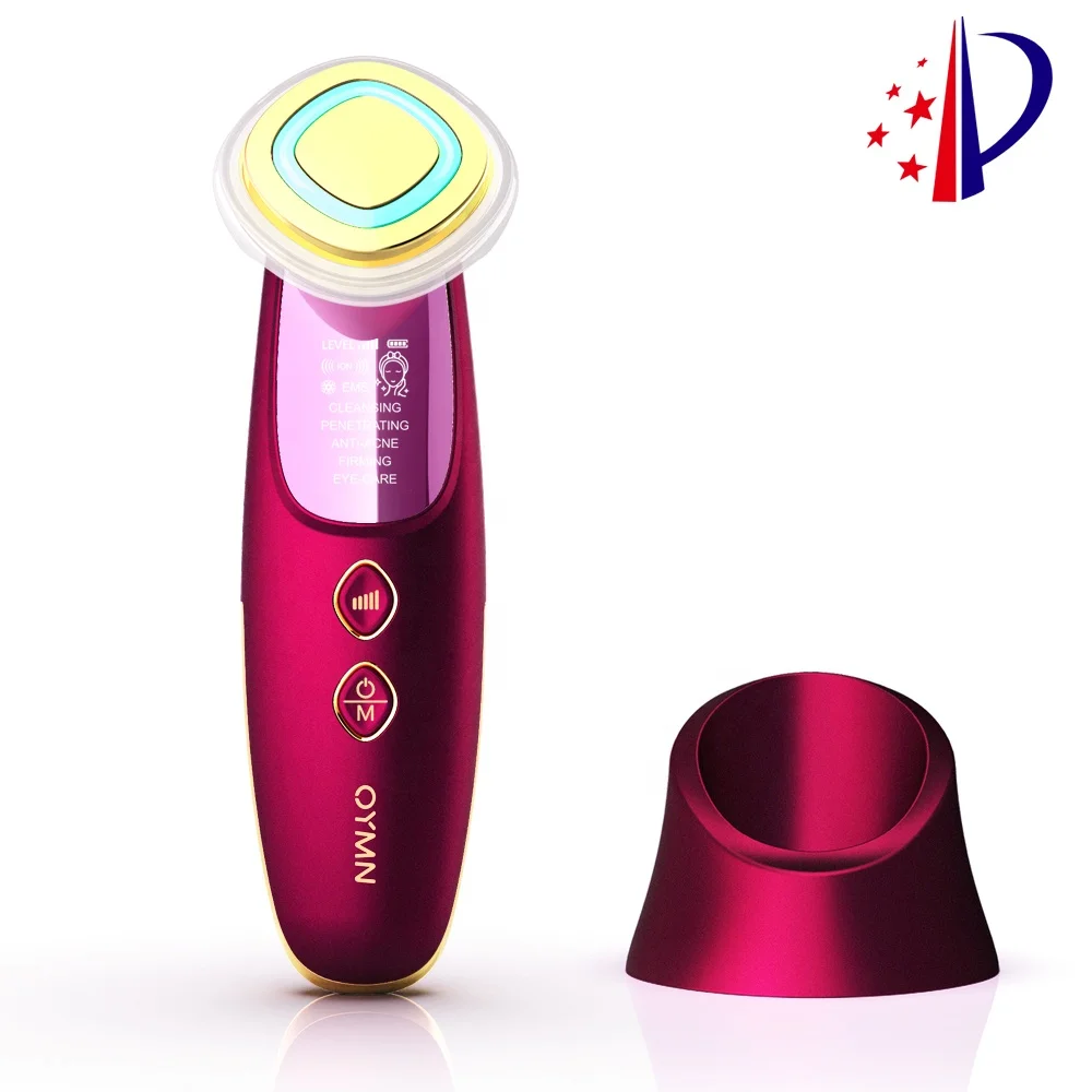 

Hot products 2021 Skin Rejuvenation Ionic Photon 3MHz galvanic microcurrent facial massager 5 in 1 led skin tightening, Rose red