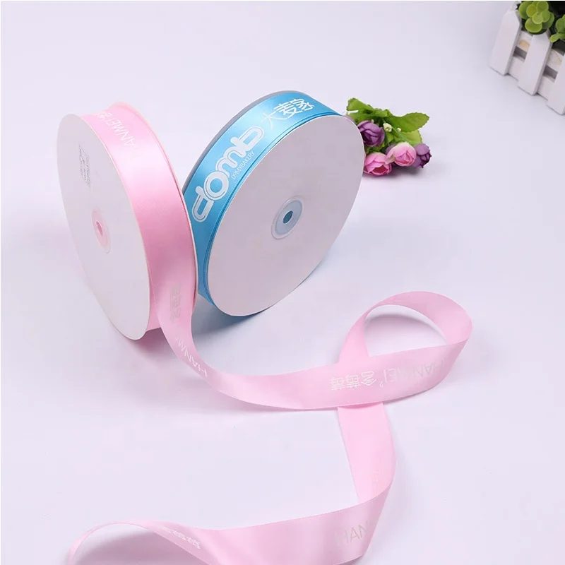

Standard Size Packing Gift Wrapping Ribbon Wholesale 1Inch Custom Screen Printing With Logo Printed Polyester Satin Ribbon