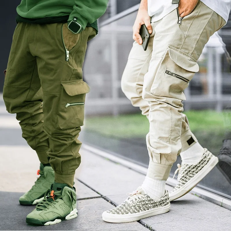 

XLL 2022 Street fashion drawstring elastic waist men's trousers pants with pockets solid jogger pants for men cargo pants men, As picture or customized color