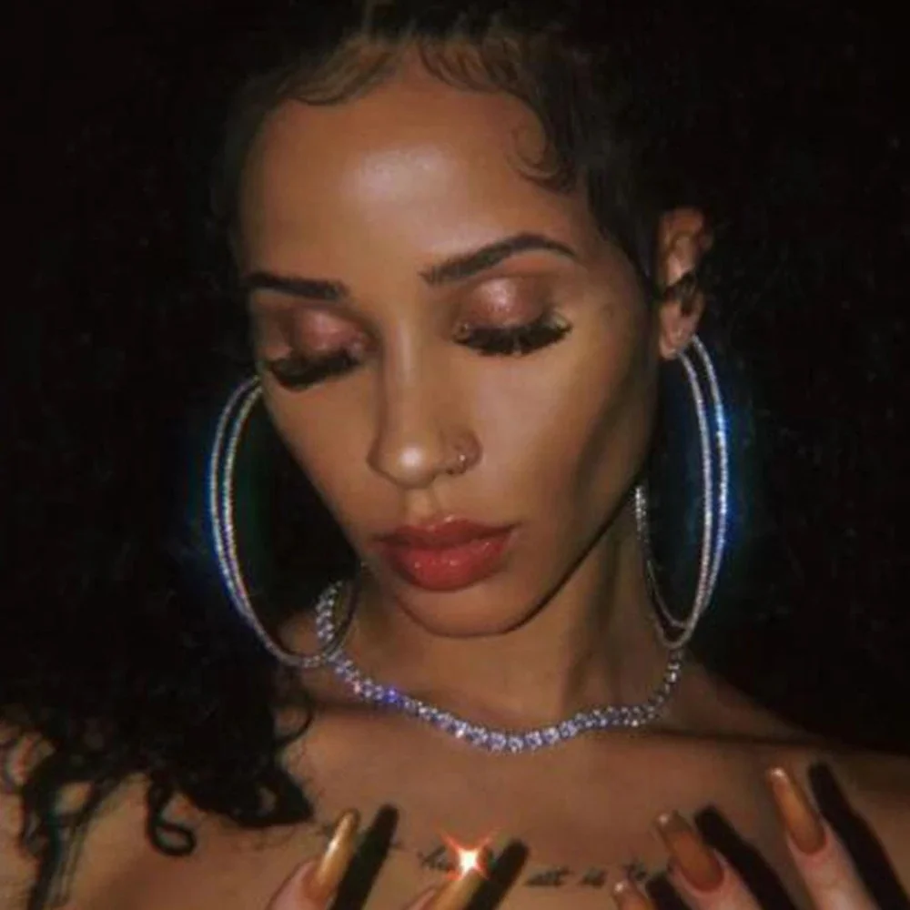 

Kaimei 2021 Fashion exaggeration bling Crystal Rhinestone women's Big Round luxury silver stainless steel hoop Earrings Jewelry, Many colors fyi