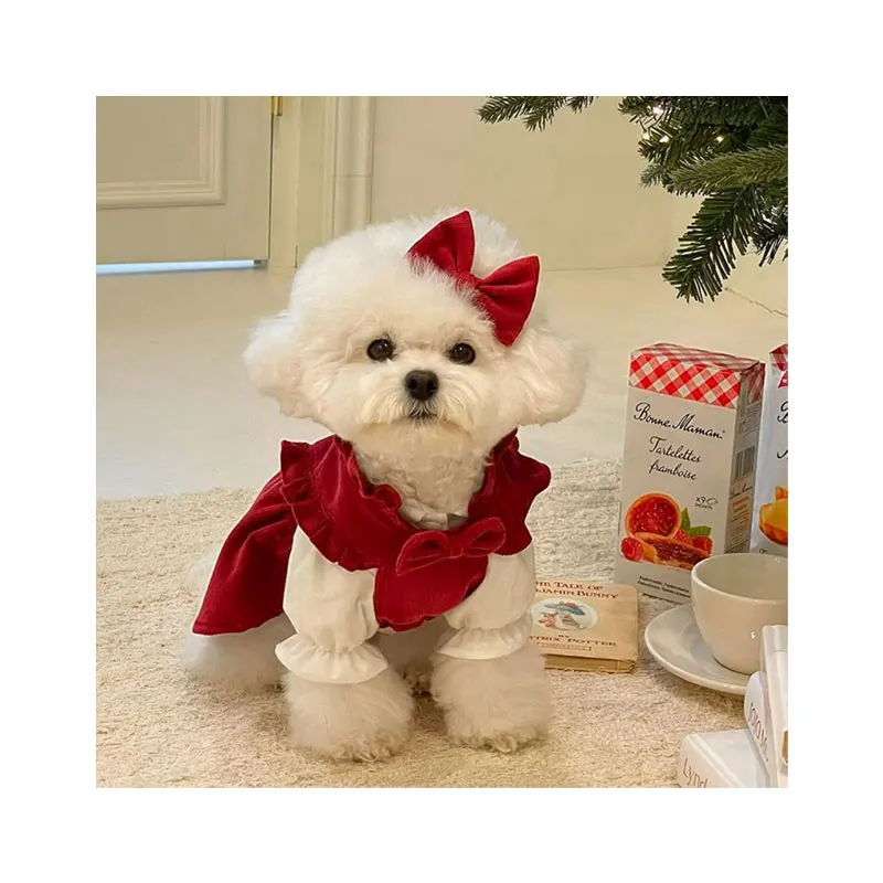 Maychan New Sweet Bowknot Dog Dress Suit Cute Autumn Winter Pet Clothes Suit