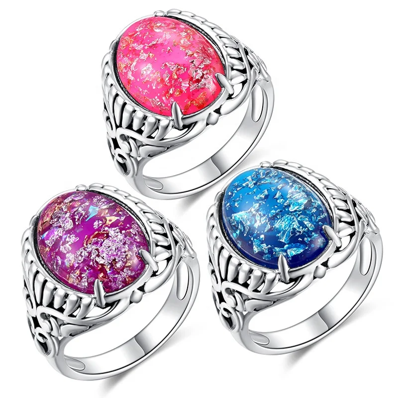 

Luxury Blue/Pink/Purple Fire Opal Rings For Women Wedding Party Jewelry Promise Engagement Ring Fashion Birthday Gifts, Picture