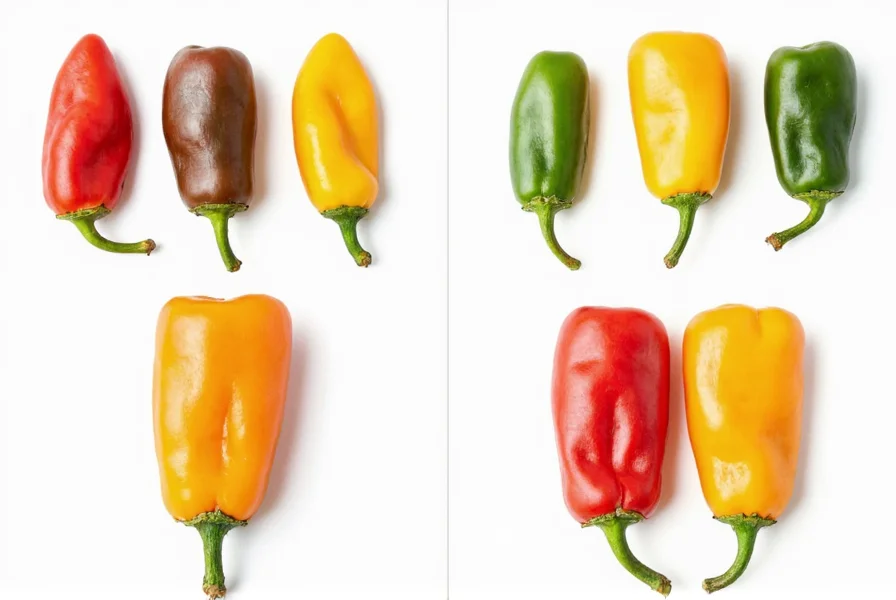 Comparison of common pepper varieties including Anaheim and Ancho peppers