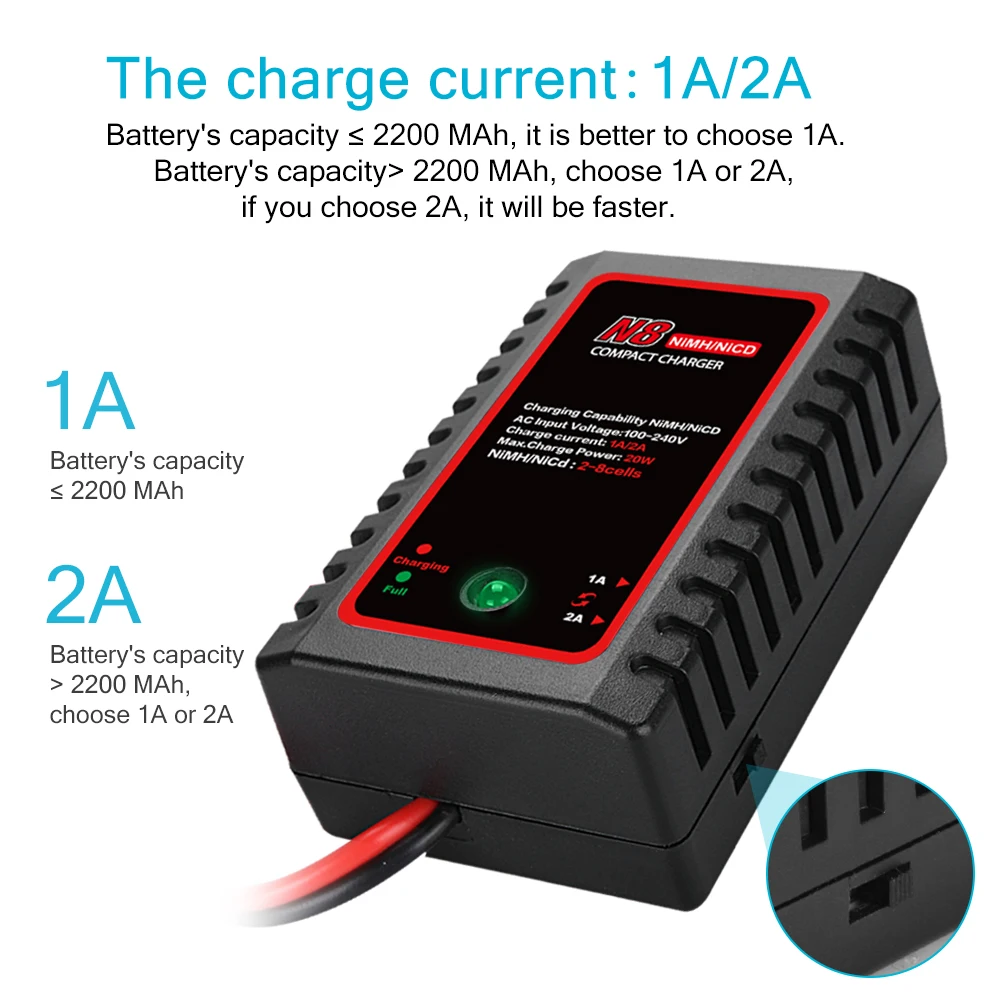 Drone AC 100-240V Output 20W/2A Battery Chargers with Standard Tamiya Connector for 2-8S Airsoft NiMH/NiCD Batteries HTRC NiMH Charger RC Boat 2.4-9.6V RC Car 