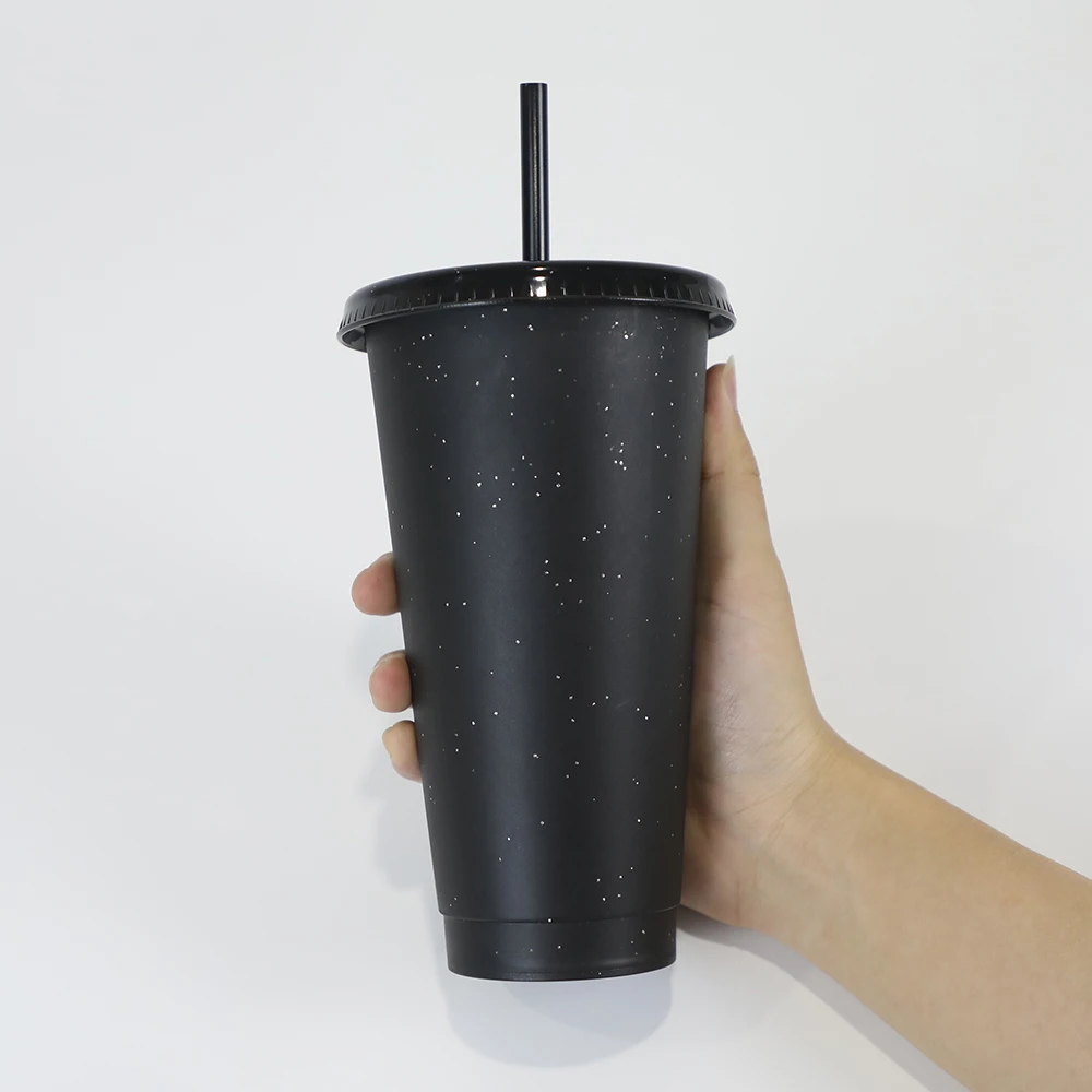 

Plastic color changing cup 710ml reusable blank party cup recycled tumbler with Straws Set of 5
