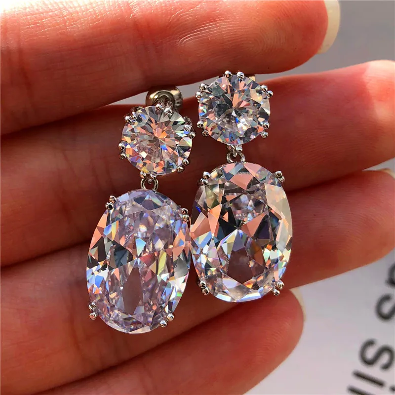 Hot Sale Jewelry Shiny Oval Zircon Earring Ladies Dainty Silver Plated Iced Out Big Zircon Earrings For Women