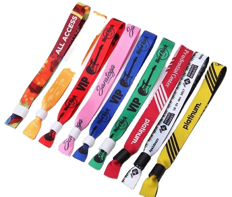 

Woven Fabric Wristband One Time Use Polyester Satin Wristbands With Lock for Party Events